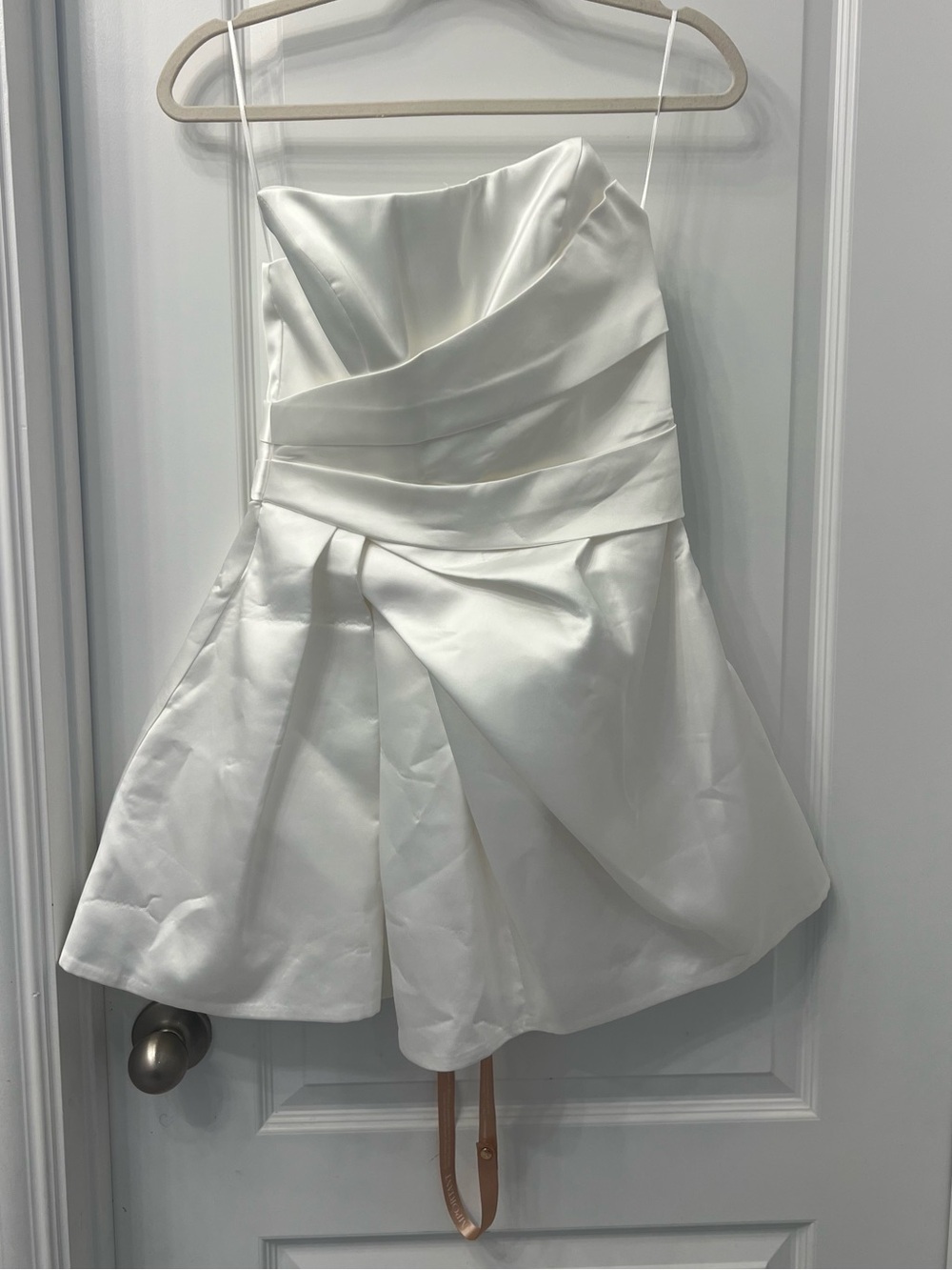 Meshki White Strapless Satin Mini Dress